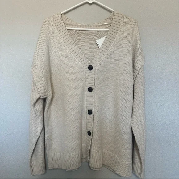 NWT Beige Knitted and Waffle Button-Up Cardigan. Size XL - Picture 1 of 4